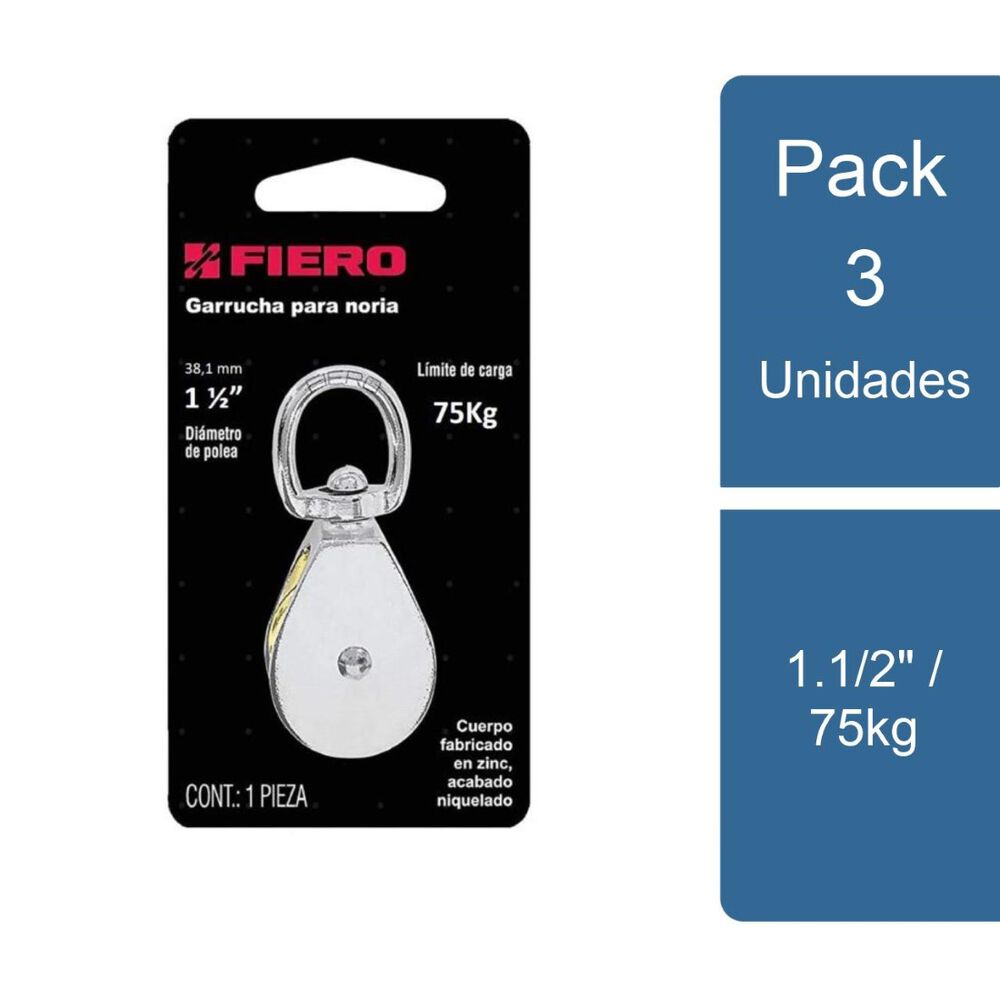 Pack 3 Polea Acabado Niquelado 1.1/2" / 75kg Fiero image number 0.0